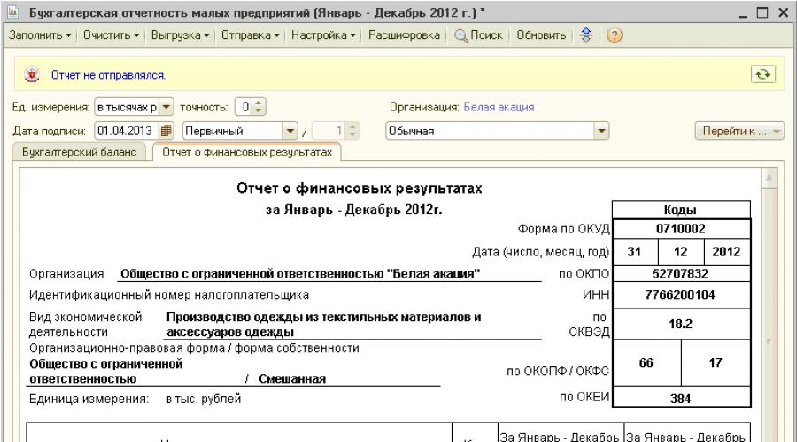 Financial results report form in Word.  The procedure for filling out the financial results report.  Financial results report, thousand rubles